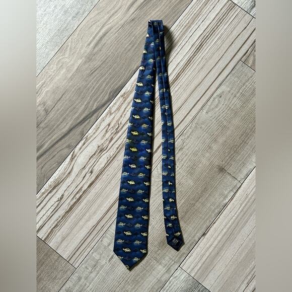 NWT marks and spencer navy turtle tortoise men’s designer silk tie unique gift - Picture 11 of 12